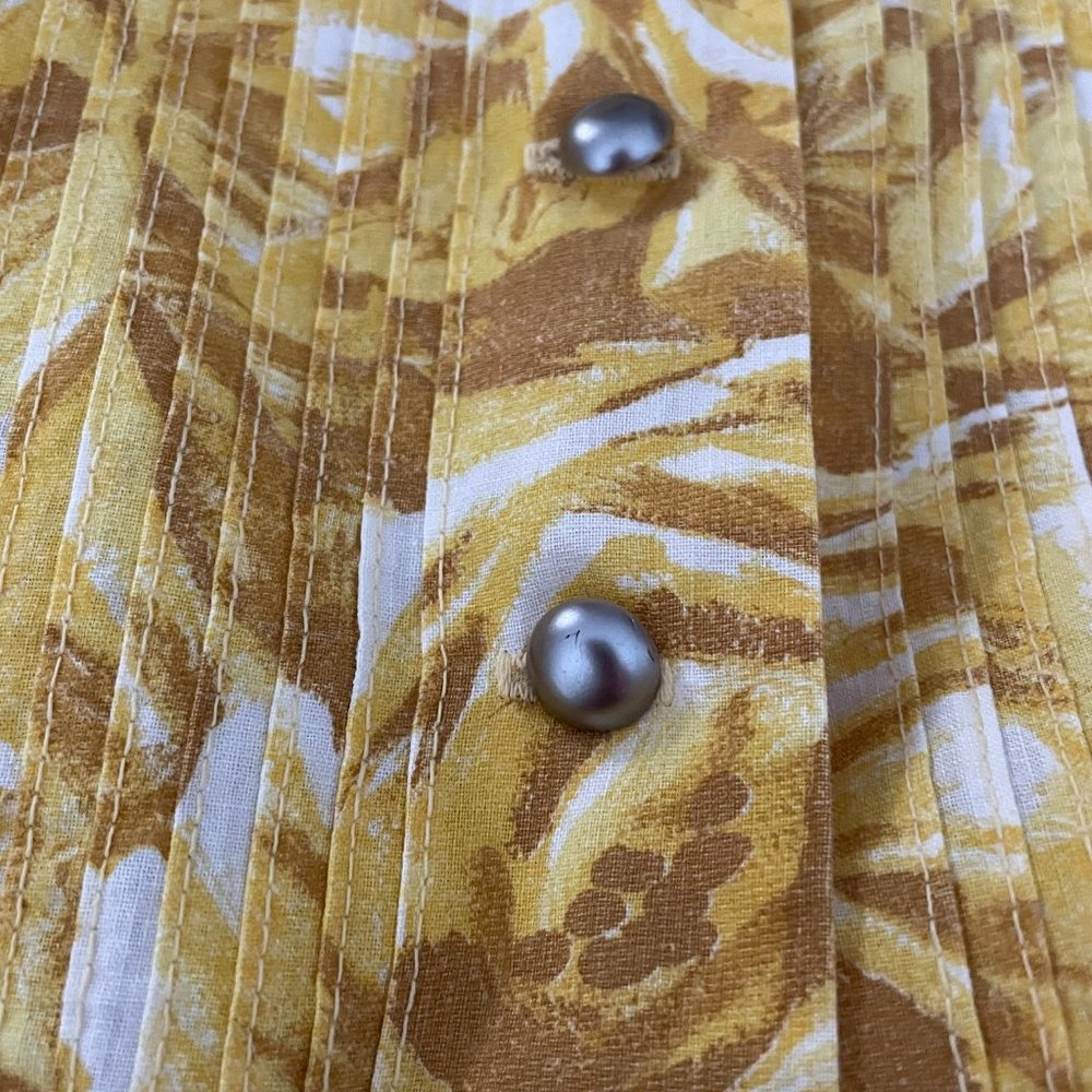 Vintage 50s Brentwood Cotton Womens L Yellow/Tan Floral Day Shirt Dress - Picture 6 of 7